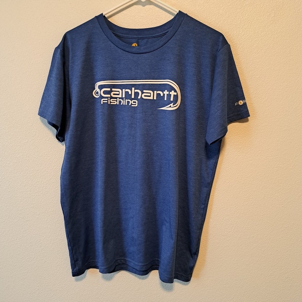 Carhartt Force Fishing Shirt Boys XL‎ 18/20 Blue Heather Short Sleeve T-Shirt